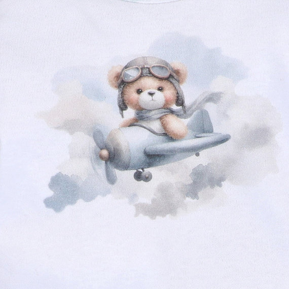 NINI ABN-5745/BIA detské body 100 % bambus Baby Bear Pilot so zapínaním na cvočky