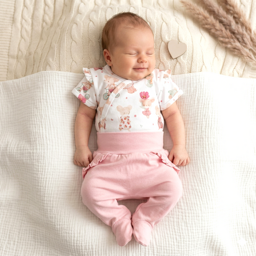 Detské body Nini Little Mouse organická bavlna zavinovacie krátky rukáv