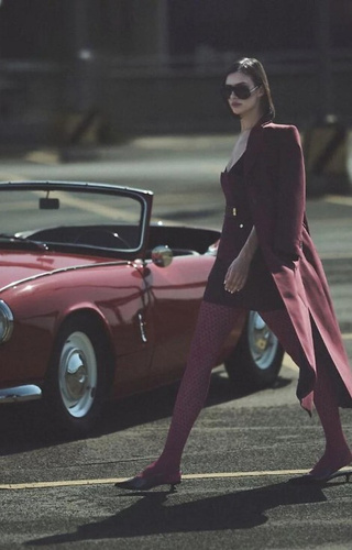 1233 Cherie Pančuchové nohavice Gabriella 60 den bordová - srdiečkový vzor, 3D