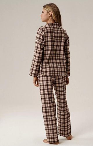 NLP-505 Atlantic dámske pyžamo hnedé - flanel, zapínanie na zips, károvaná farba, bavlna