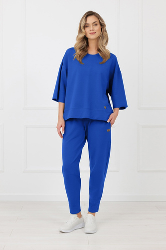 Mikina Kaori Italian Fashion 3/4 rukáv bavlna elastan - kobaltová