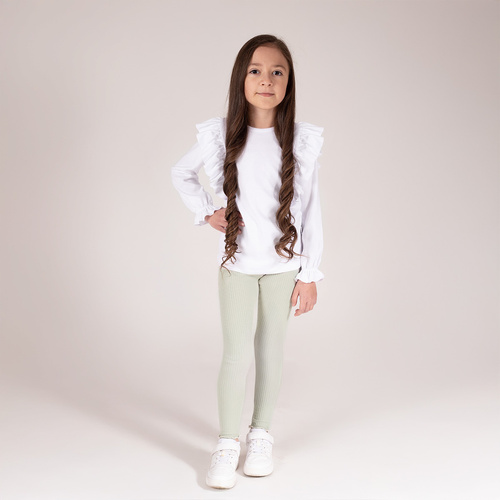 141525 Dievčenské rebrované legíny Nicol - bavlna s elastanom, s volánom, olivovo zelené
