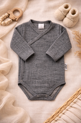 Mušelínové body Just Muslin 03235N Makoma navy - dlhý rukáv, obálkové zapínanie, 100% bavlna