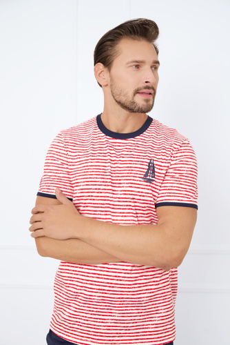 Flota Pánske pyžamo s krátkym rukávom, šortky Talianska móda - potlač červená/modrá