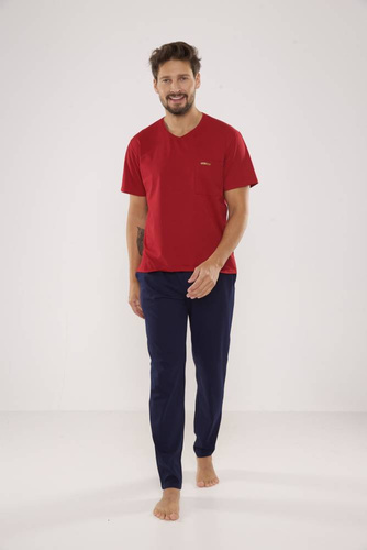 624 Kevin Forex Pánske pyžamo - bordová - tmavomodrá