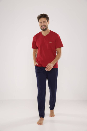 624 Kevin Forex Pánske pyžamo - bordová - tmavomodrá