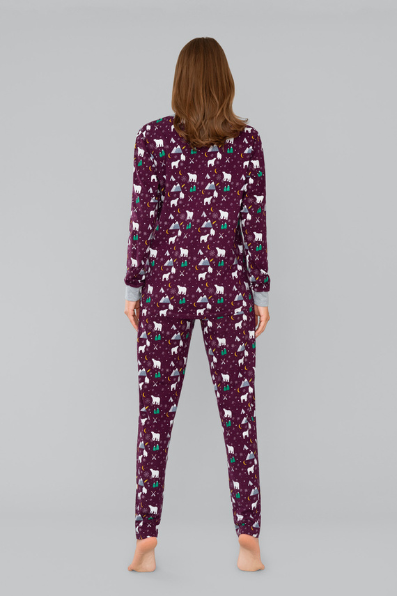 Ava Dámske pyžamo a nohavice s dlhým rukávom Italian Fashion - potlač bordová