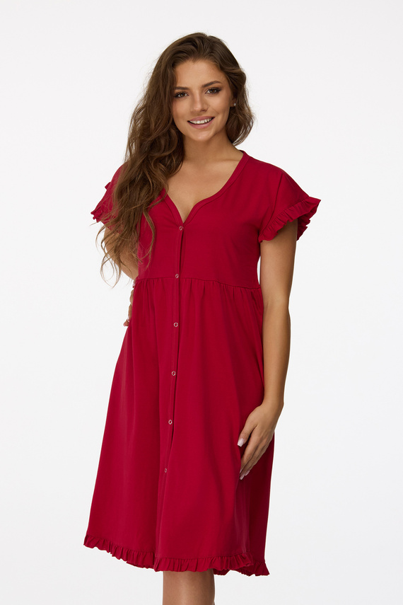 nie. 22 Tehotenská nočná košeľa Senizo bordová 100% bavlna, krátky rukáv, zapínanie na dojčenie