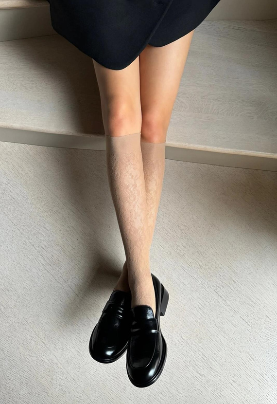 Ponožky Bellarosa Veneziana visone - ažurové, kvetinové, ultraľahké a elegantné, maximálne pohodlie bez tlaku