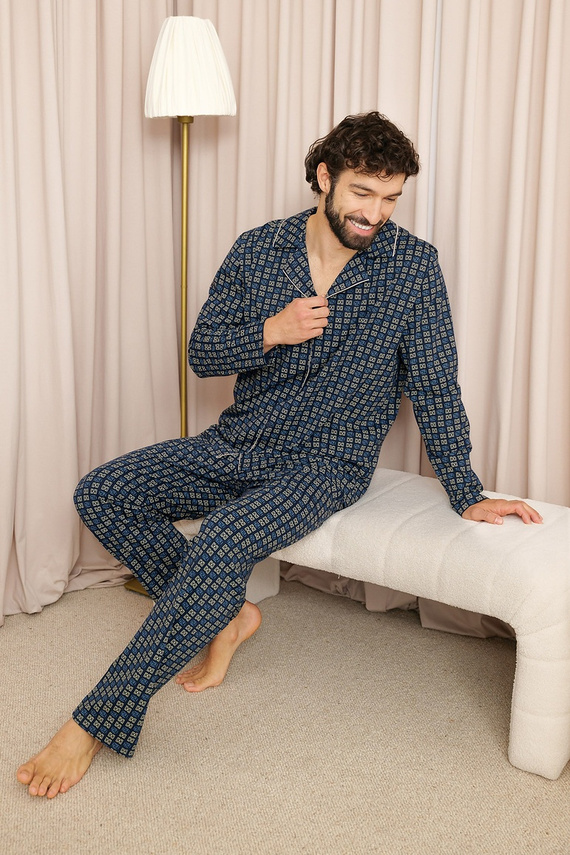 Pánska pyžama Italian Fashion Broken 100 % bavlna dlhá s gombíkmi