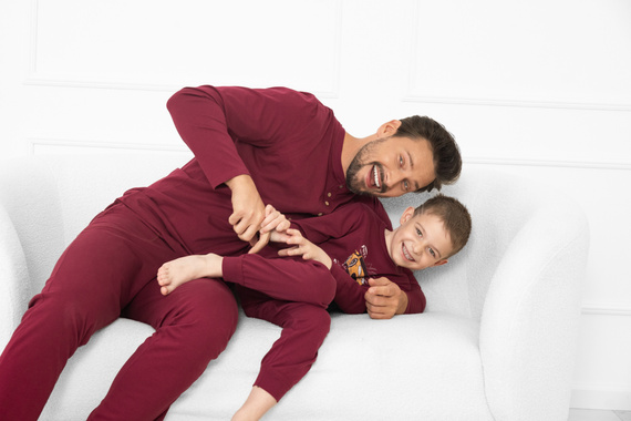 Pánske pyžamo Gordo - klasická bavlna, polokošeľa a nohavice s vreckami Italian Fashion - bordová