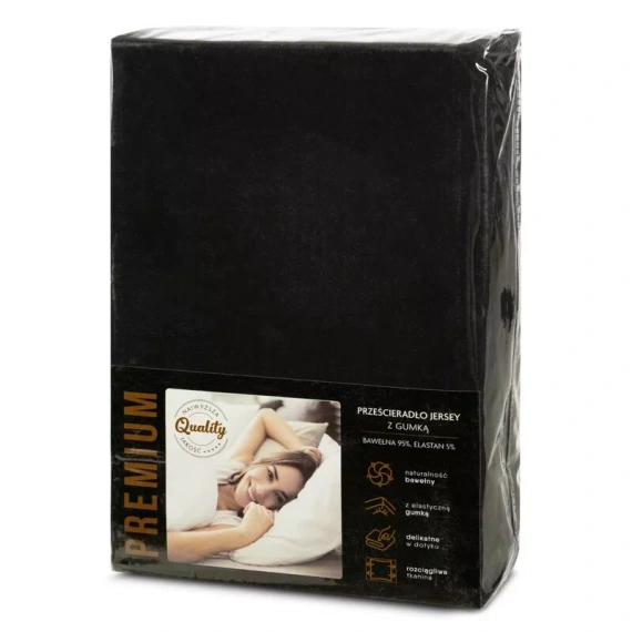 Jersey prestieradlo 4 Eurofirany s gumou bavlna elastan 190 g/m² čierne