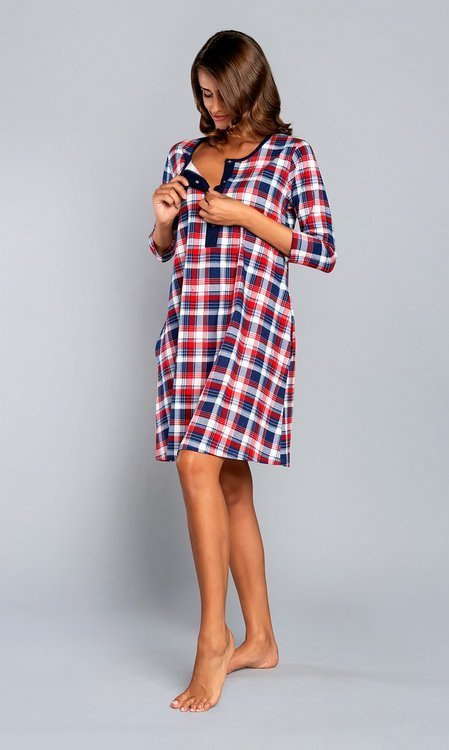 Rugia materská a dojčiaca nočná košeľa 3/4 rukáv Talianska móda - červená