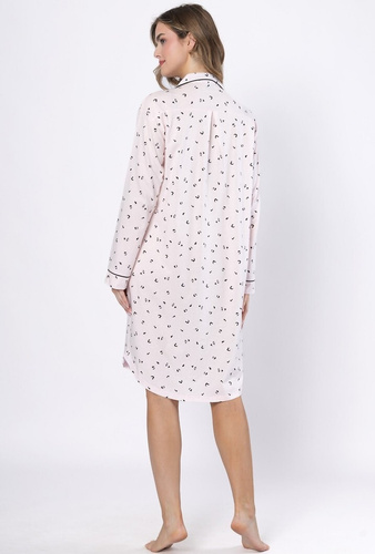 Nočná košeľa Laveza Angela 1619 - svetloružová, bavlna, dlhý rukáv, zapínanie na gombíky