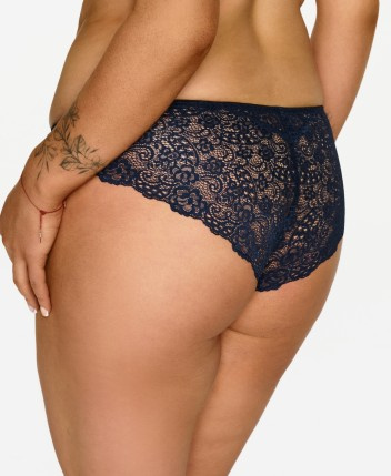 2619 Lupoline - námornícky modré klasické nohavičky s čipkou a zlatými detailmi