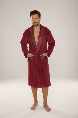 868 Noblesný pánsky velúrový župan De Lafense - elegantný, mäkký, prémiový, bordový