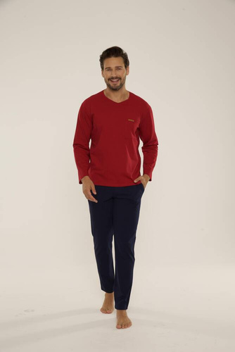 683 Kevin Forex Pánske pyžamo - bordová - tmavomodrá