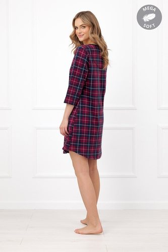 Italian Fashion Brenda dámska nočná košeľa Mega Soft káro rukáv 3/4