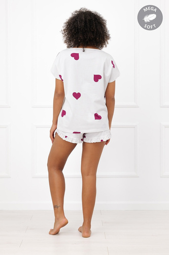 Italian Fashion Soul krátka dámska pyžama Mega Soft ecru s bordovými srdiečkami
