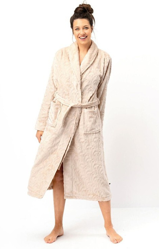 LG: dámsky župan Kľúč - béžový, mäkký, šálový golier