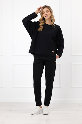 Dámska mikina Italian Fashion Manta oversize s dlhým rukávom a gombíkmi basic - čierna