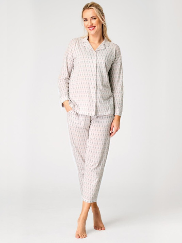 Dámske bavlnené pyžamo LNS 879 Key béžové s gombíkmi a jemným pastelovým vzorom