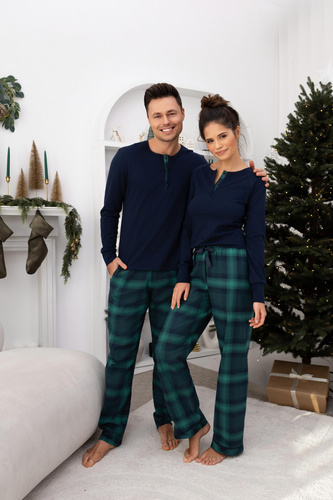 Pánske pyžamo Luke Sensis - bavlnené, dlhé, zelené kockované