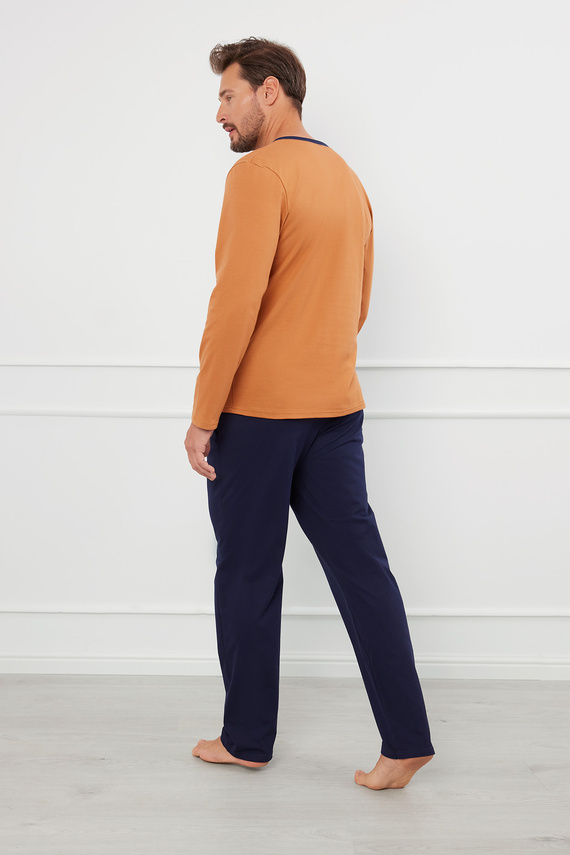 Julius Pánske pyžamo s dlhým rukávom, dlhé nohavice Talianska móda - koňaková/zelená