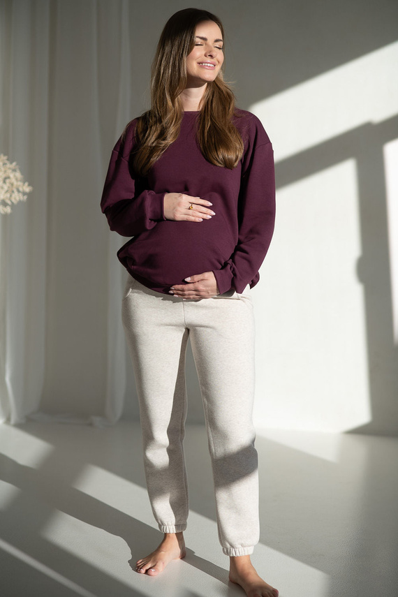 Milk It Easy! Bluza ciążowa i do karmienia Mauve Wine Milk&Love – oversize, kryte zamki, bawełniana dzianina Oeko-Tex