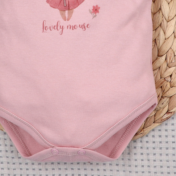 Body bebé Nini Little Mouse algodón orgánico botones hombro manga corta