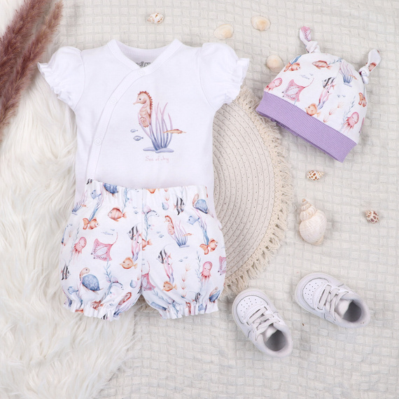 ABN-5474 Underwater World Nini obálkové body biele - organická bavlna, krátky rukáv