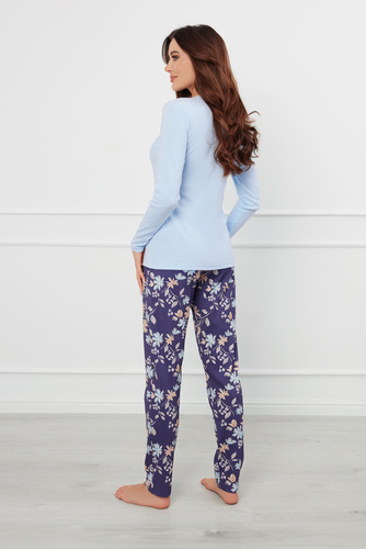 Pulia Dámske pyžamo s dlhým rukávom, dlhé nohavice Italian Fashion - modrá/print