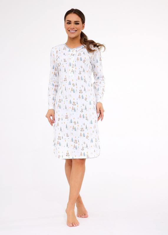 Dámska nočná košeľa 777/436 Cornette Fox 3 ecru - bavlna, zapínanie na patentky, pohodlný strih
