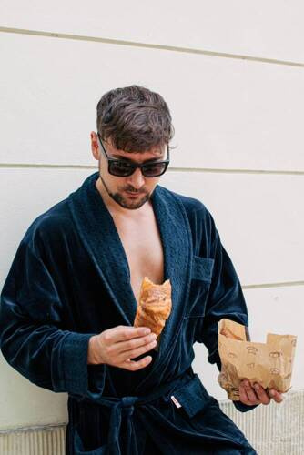 712 Velúrový pánsky župan De lafense - tmavomodrý