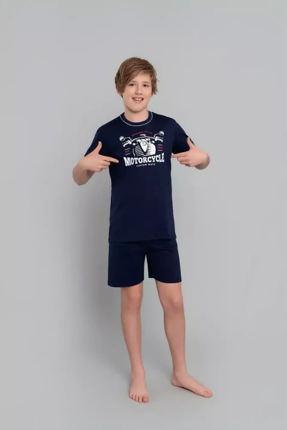 Chlapčenské pyžamo Gibson s krátkym rukávom, nohavice Italian Fashion - tmavomodré