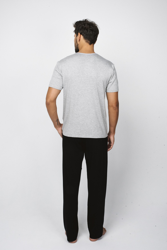 Dallas Pánske pyžamo s krátkym rukávom, dlhé nohavice Italian Fashion- melange/black