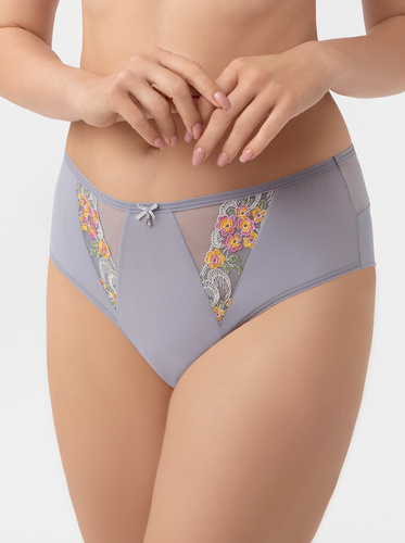Gorsenia B015 Flora Dámske brazílske nohavičky Stredný pás Výšivka Tyl Sivé