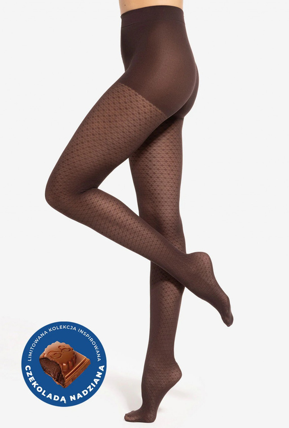 Gatta Wedel wz.03 Pančuchové nohavice 40 den - geometrický vzor, tmavo čokoládové