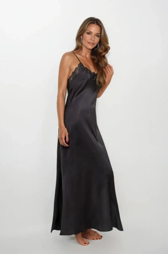 Rut saténový slip dlhý čierny Dkaren | elegantný nočný slip bez ramienok