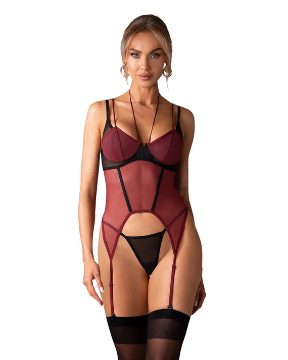 Gorset Obsessive Parisel Corset bordový s kostícami + tangá