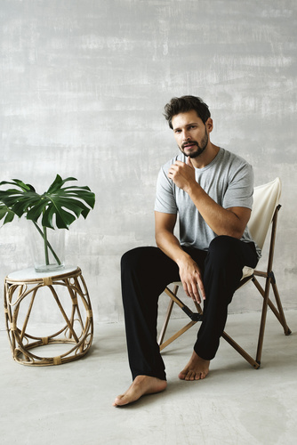 Dallas Pánske pyžamo s krátkym rukávom, dlhé nohavice Italian Fashion- melange/black