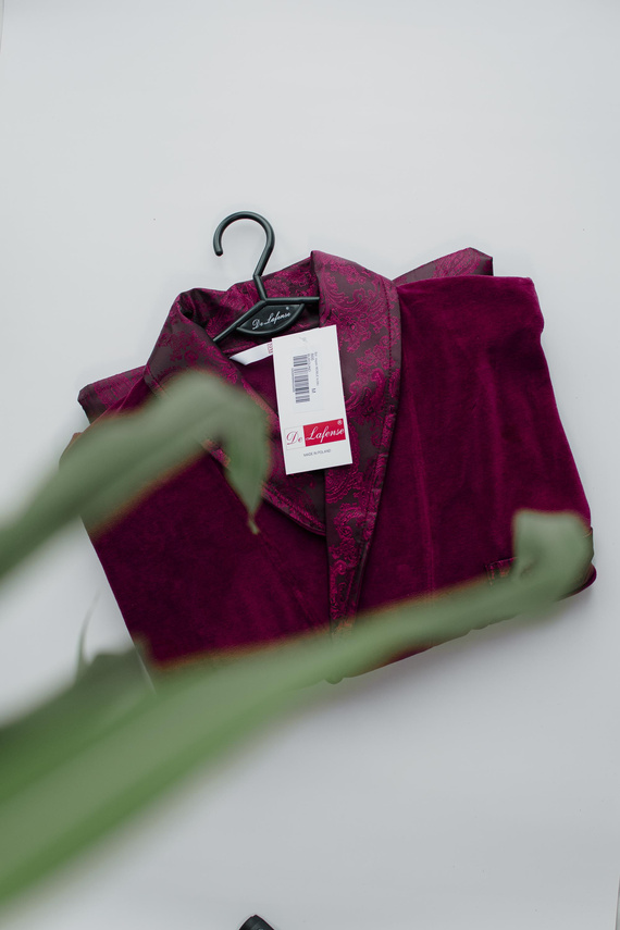 866 Noble Pánsky velúrový župan De Lafense - krátky, elegantný, bavlnený - bordový