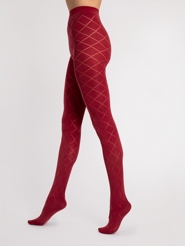 G 6129 Fusil Tights Fiore 40 den čerešňovo červená - geometrické kosoštvorce, mikrovlákno
