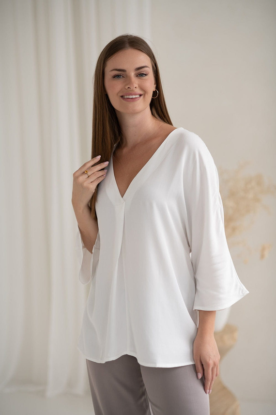 Mamafullness Tehotenská blúzka na dojčenie Milk&Love biela - viskóza, 3/4 rukáv, oversize