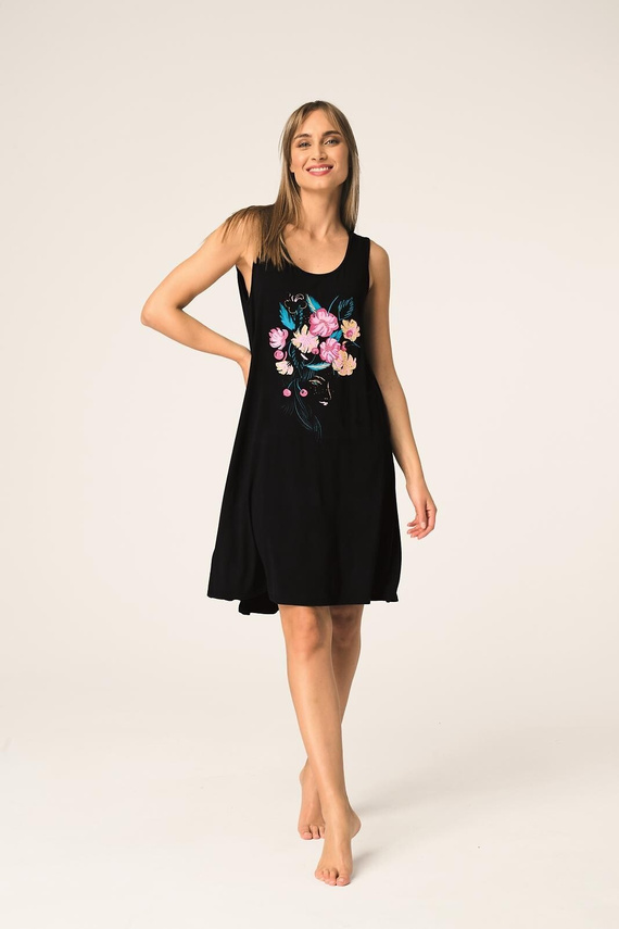 Key LND 560 čierna bambusová nočná košeľa s potlačou