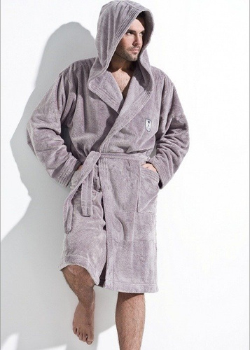 Szlafrok męski z kapturem L&L Iwo grafit