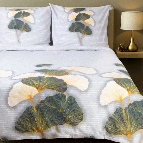 31510/1 Flanelová súprava Darymex sivozelené listy ginka, 100% bavlna, hrejivá a mäkká