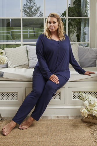 Song Dámske pyžamo s dlhým rukávom a dlhými nohavicami Italian Fashion - tmavomodré