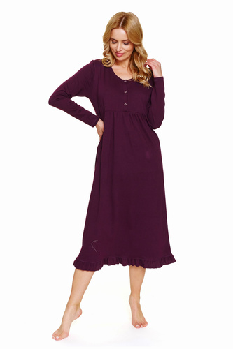 7318 Doctor Nap - Nočná košeľa pre tehotné a dojčiace ženy z bavlny | Poľská výroba - bordová