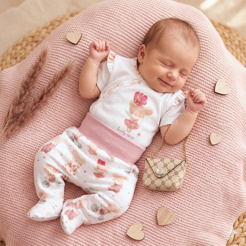 Detské body Nini Little Mouse organická bavlna zavinovacie krátky rukáv